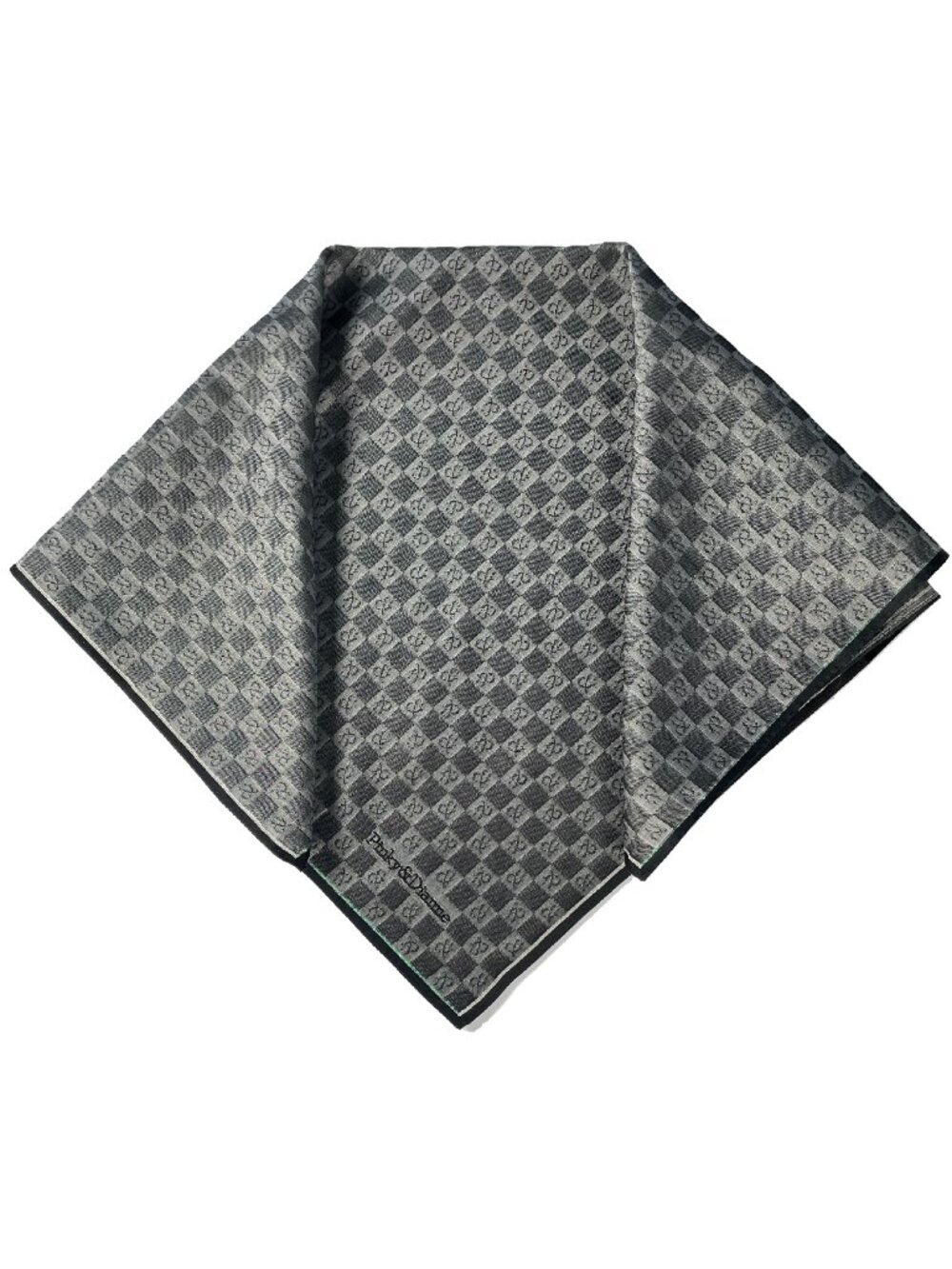 Vintage Pinky & Dianne Monogram Cotton Scarf Gray Checkerboard Embroidered